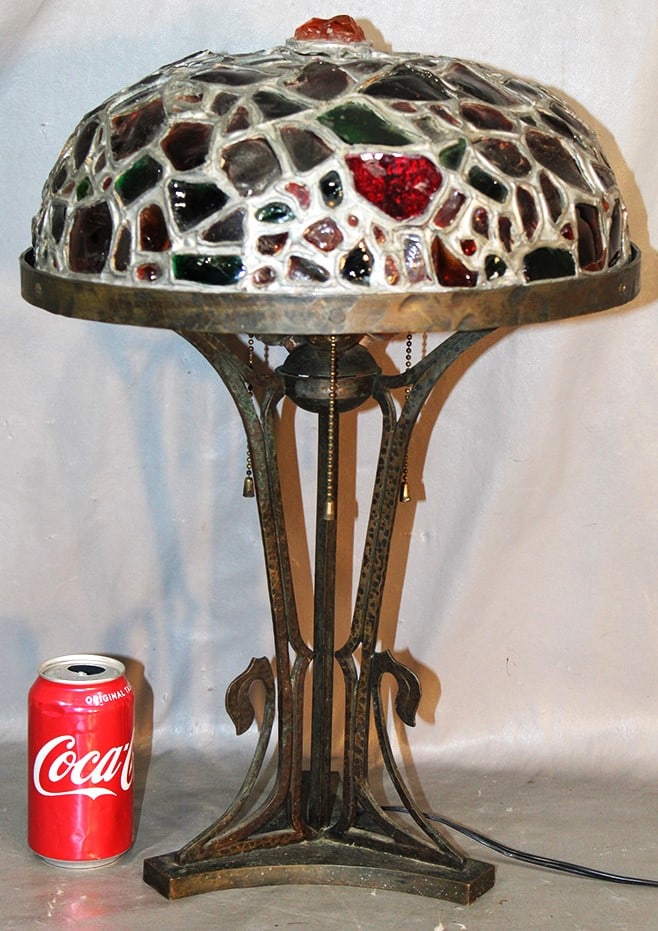 Art Nouveau Chunk Glass Table Lamp With Bronze Base (1 of 9)