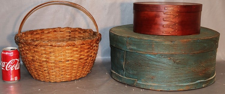Early Cheese Box In Paint, Basket, And Oval Box (1 of 5)