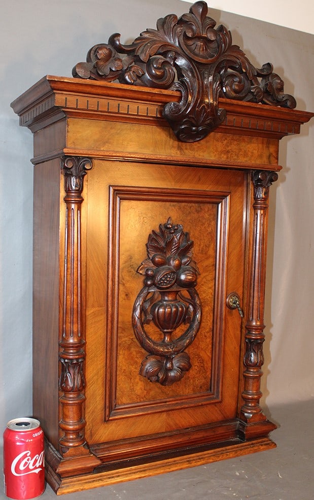 Nice Victorian 1 Door Table Top Cabinet With Heavy Carved Crest (1 of 5)