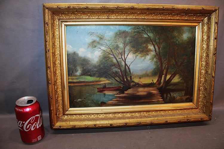 Early Estate Fresh Folky Painting Of A Man Fishing (1 of 5)