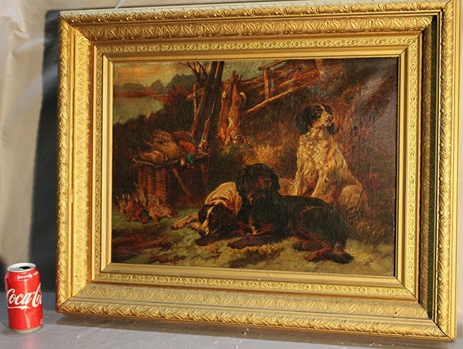 19Th C. Artist Signed Painting Of Hunting Dogs (1 of 6)