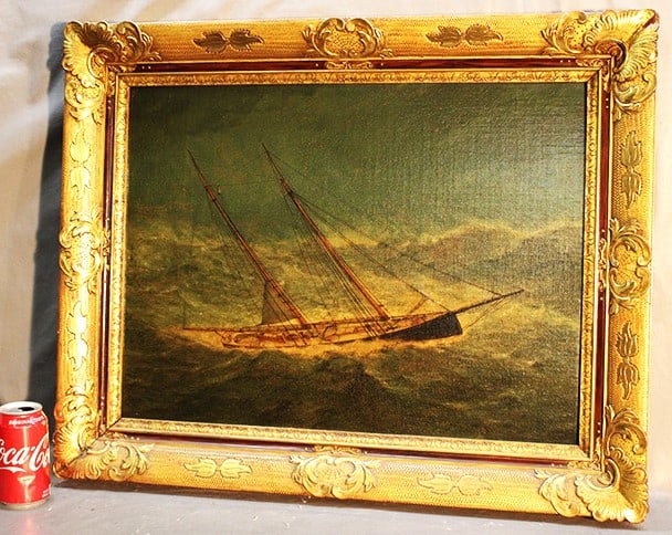 Early Painting Oil On Panel Of A Finely Painted Ship On Rough Seas (1 of 8)