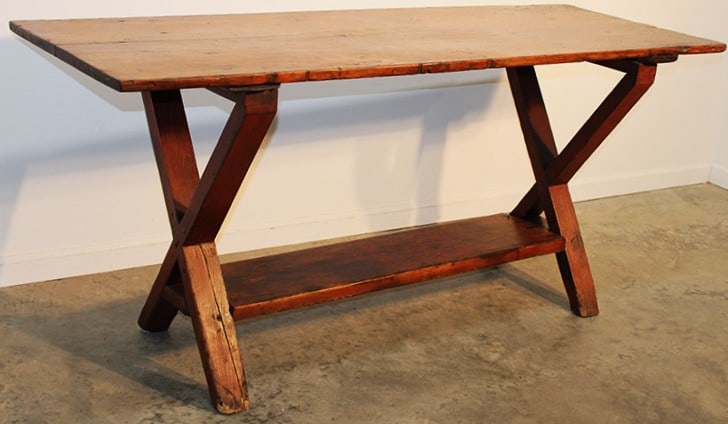 Early Country Pine Sawbuck Trestle Table With 1 Board Top (1 of 4)