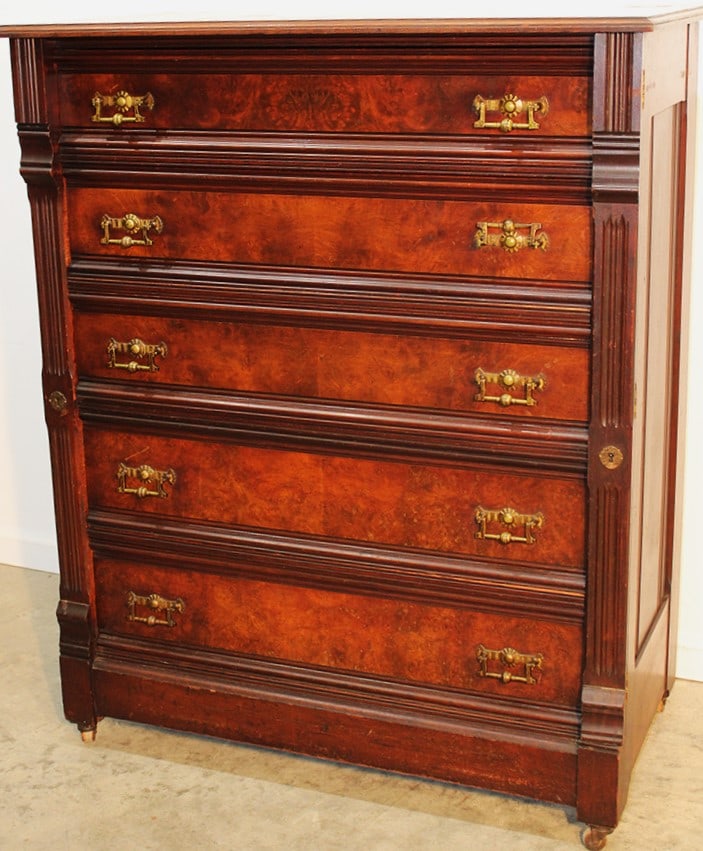 5 Drawer Walnut Victorian Lock Side Chest (1 of 4)