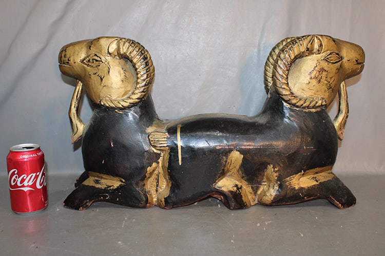 Hand Carved Double Ram Carving In Original Paint (1 of 4)