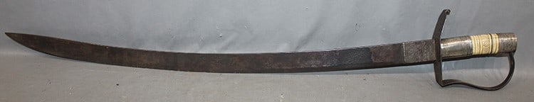 Very Early Sword With Silver And Carved Bone Handle: Very early sword with silver and carved bone handle. Engraved on top of the blade and the guard. Could be a rare piece. Estate fresh. Length appr. 32".