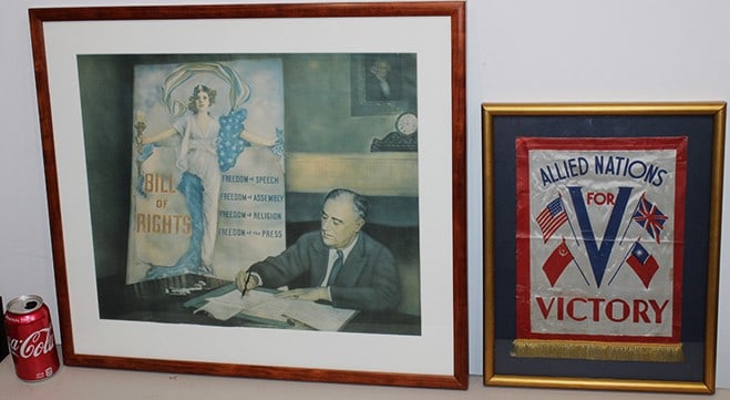 2 Antique WWII Pieces - Poster And Silk Banner (1 of 6)