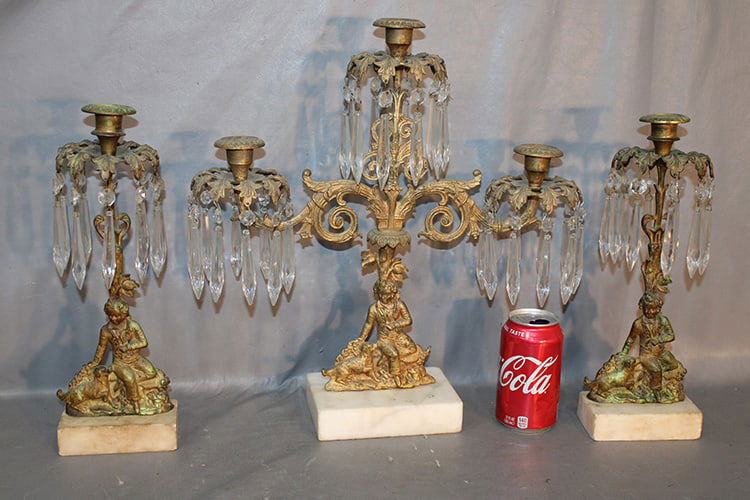 Set Of Gilded Brass Girandoles With Hanging Prisms (1 of 4)