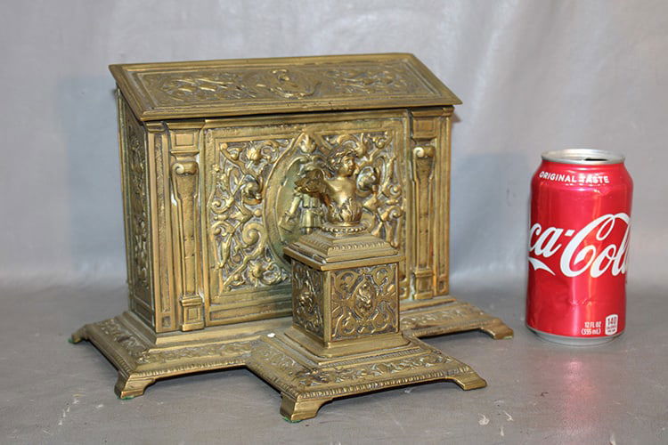 Real Nice Antique Oversized Brass Inkwell Pen Stand (1 of 6)