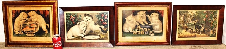 4 Super Early Currier And Ives Lithos With Cats (1 of 3)