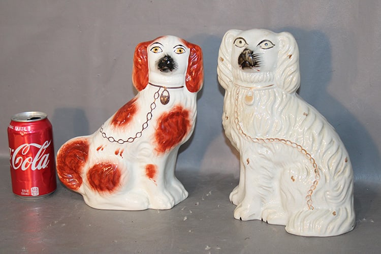 2 Nice 10" Antique Staffordshire Spaniel Dogs (1 of 3)