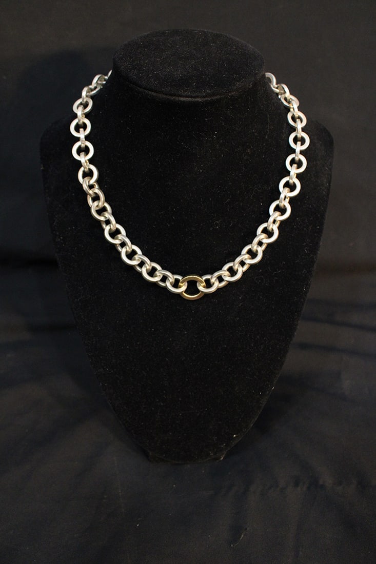 Awesome 15" Sterling And 18K Tiffany & Co. Necklace 48.9 Dwt: Awesome 15" sterling and 18k Tiffany & Co. necklace 48.9 DWT. Estate fresh in nice condition.