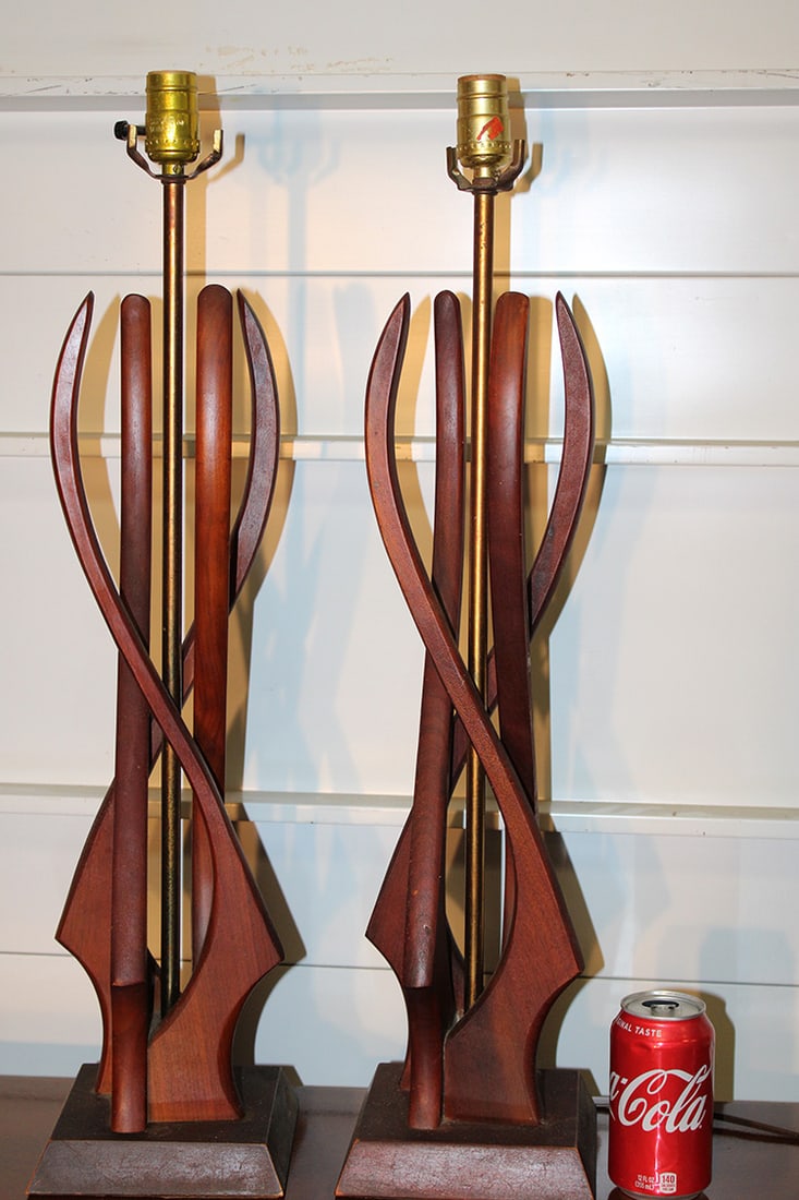 Pair Of Mid Century Modern Walnut Sculptured Lamps (1 of 3)