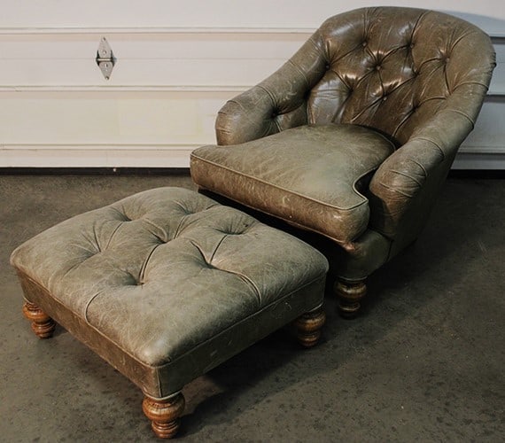 Large Green Leather Chair And Ottoman By Mitchell Gold's Design Line (1 of 5)