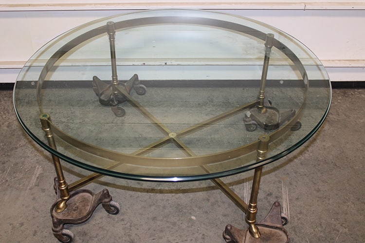 40" Round Glass Top Italian Coffee Table With Brass Base (1 of 4)