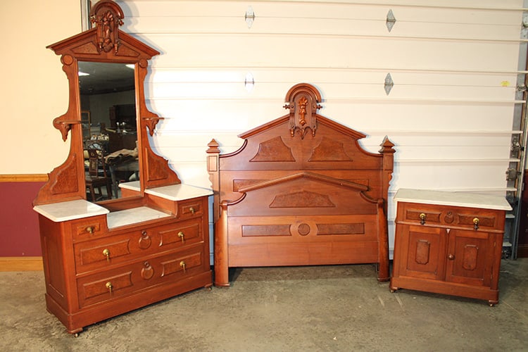 Clean 3 Piece Victorian Walnut Marble Top Bedroom Set (1 of 5)