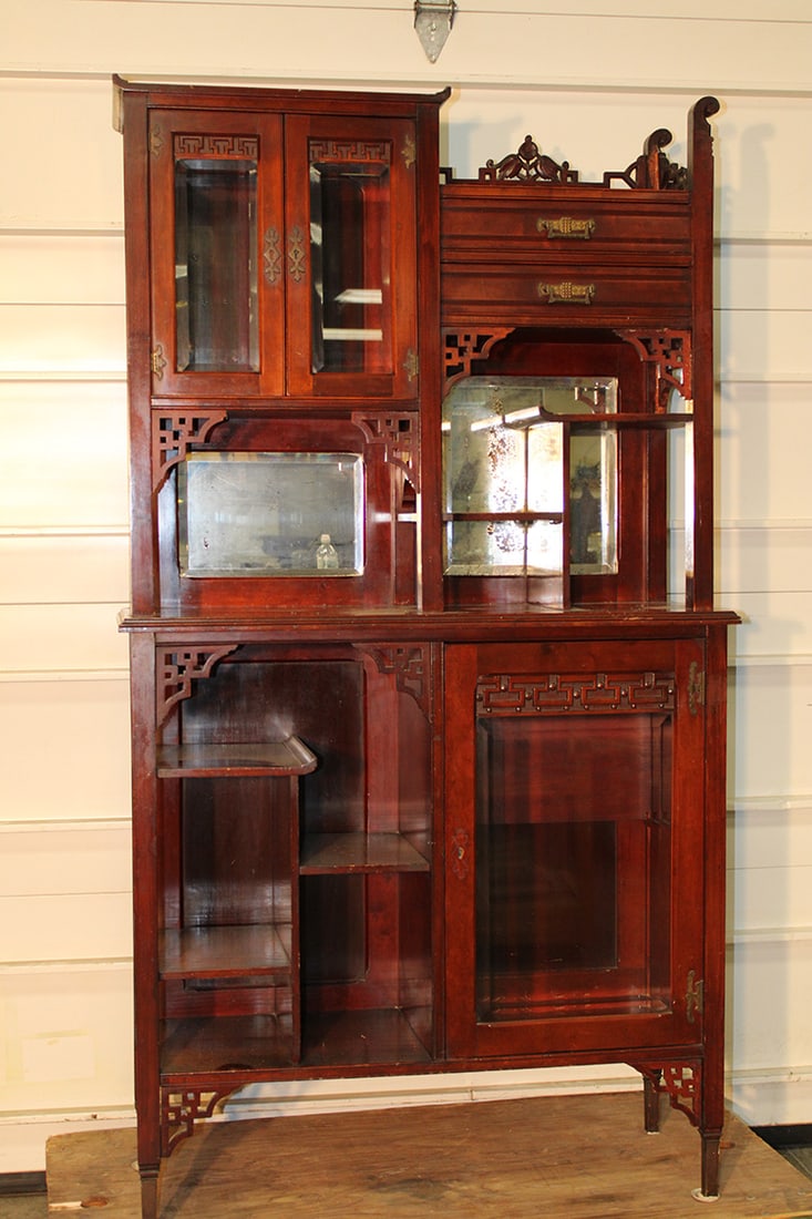 Victorian Cherry Etagere With Beveled Curio Cabinets (1 of 5)