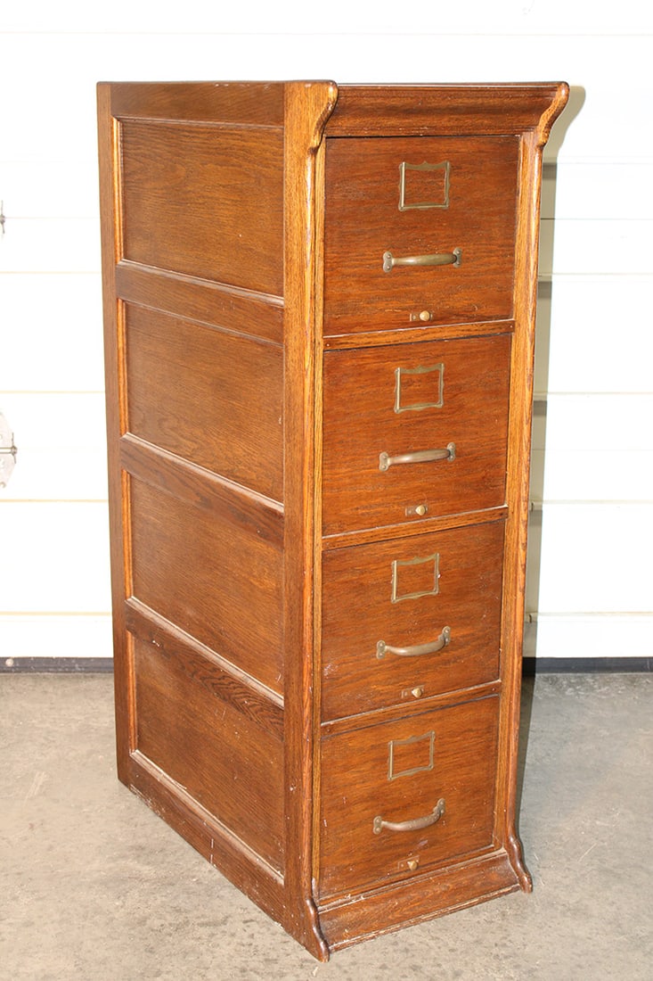 Antique Oak 4 Drawer File Cabinet (1 of 4)