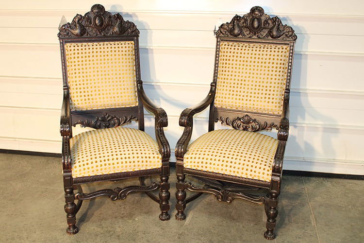 Pair Of Antique Oak Horner Style Arm Chairs (1 of 4)