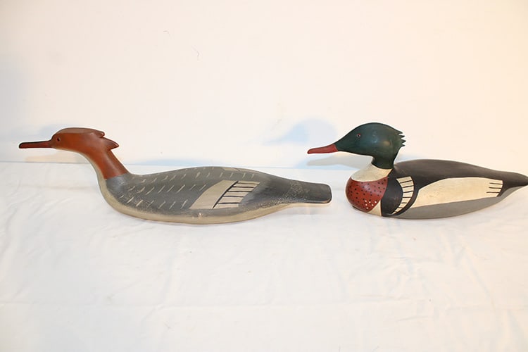 Decoy Ducks 2 Red Breasted Mergansers (1) By Frank Dobbins, (1) By Bob Biddle, Longest Is Appr. 21" (1 of 7)