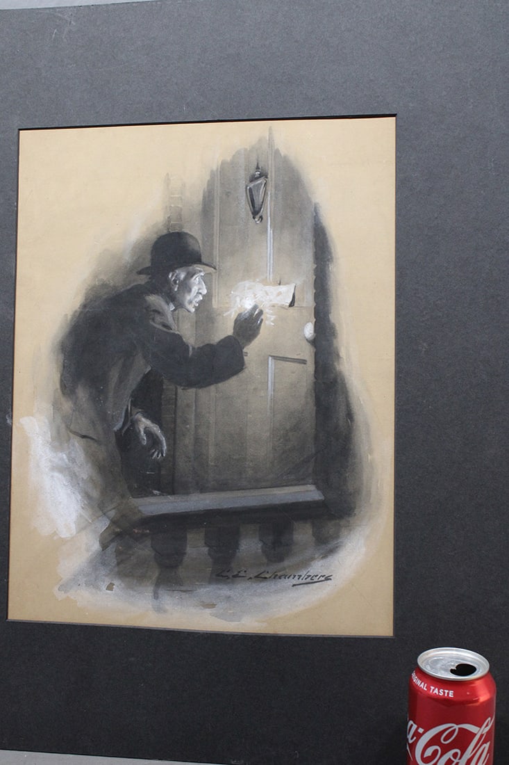 Illustration Signed By Charles E. Chambers "Reading The Message On The Door With A Lighted Match" (1 of 4)
