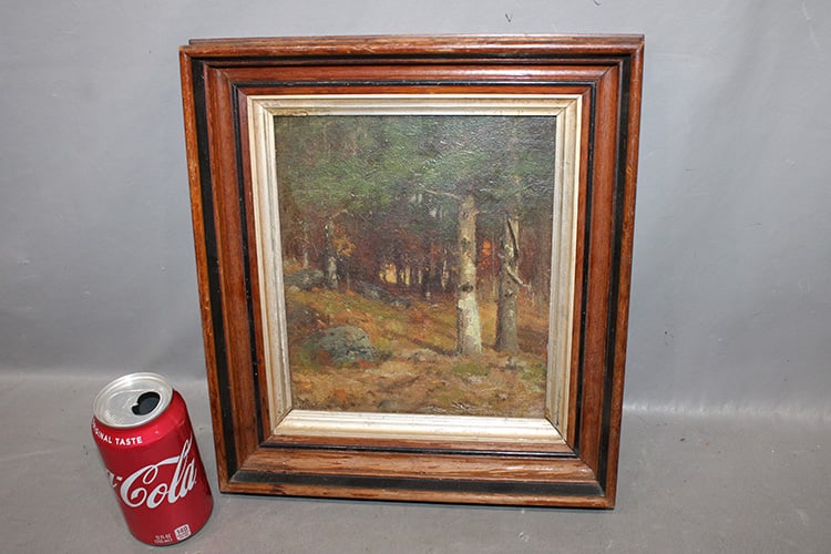 Painting On Board Of Forest Scene Artist Signed (1 of 3)