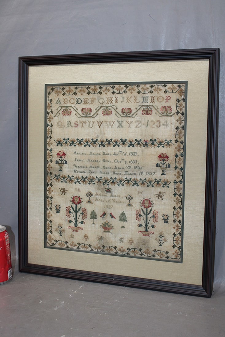 Multicolored 1837 Sampler With Flowers, Birds, Crown, Etc. (1 of 4)