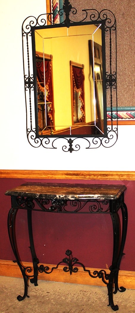 Wrought Iron Marble Top Console Table And Mirror (1 of 4)