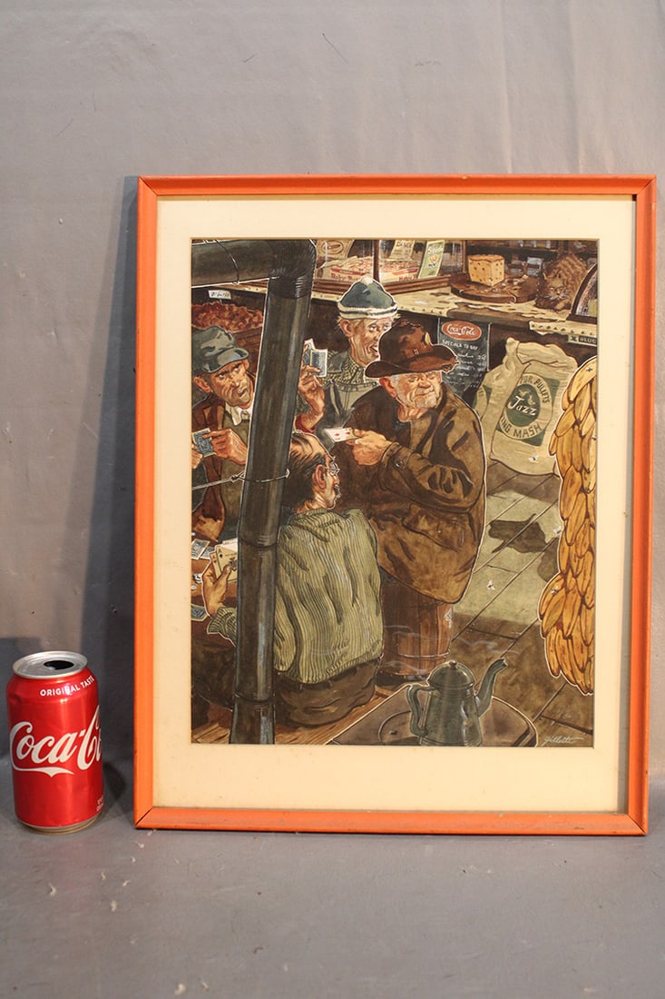 Great Hand Painted Painting Of Men Playing Cards Signed Gillette (1 of 3)