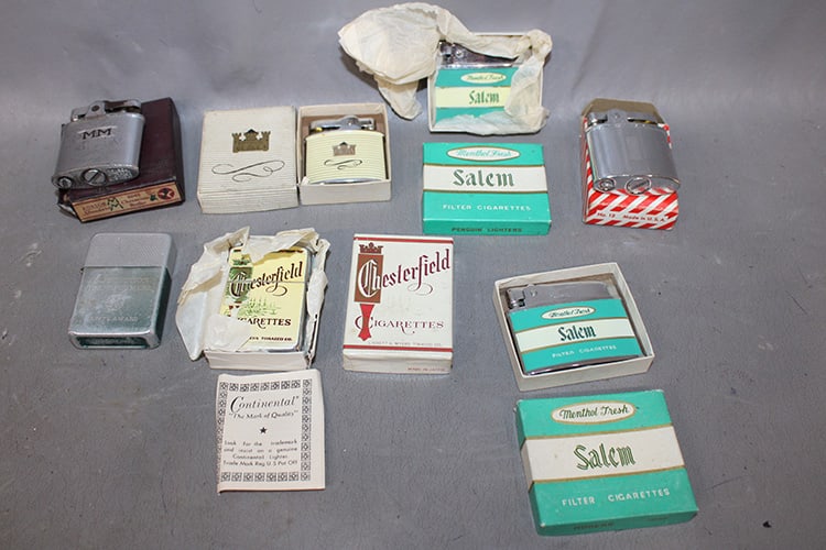 7 Vintage Lighters Including Salem, Chesterfield, Ronson, G.E. (1 of 3)
