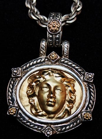 Awesome sterling and 14k chain pendant with nouveau face 36.5 dwt TW. signed Tagliamonte italy (1 of 4)