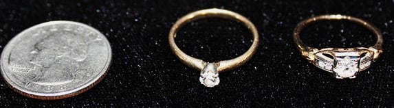 (2) 14k gold diamond engagement rings. Estate fresh. (1) size 6 1/4 with 5 diamonds, (1) 6.5 with 1 (1 of 5)