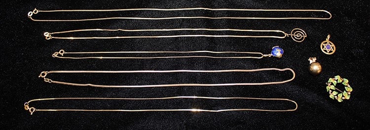 Group of nice 14k gold including necklaces, pins, etc. 13.2 dwt. A couple with small enameling, 5 (1 of 2)
