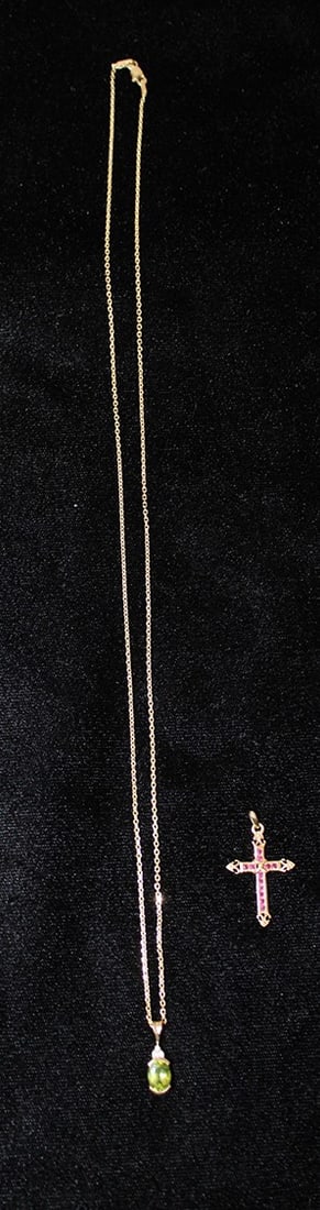 14k gold necklace and pendant and 14k cross with gemstones 3.9 dwt. Very nice, estate fresh. (1 of 3)