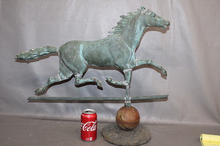 Wonderful antique copper running horse weathervane. Hollow body, great patina. Estate fresh. 26" (1 of 6)