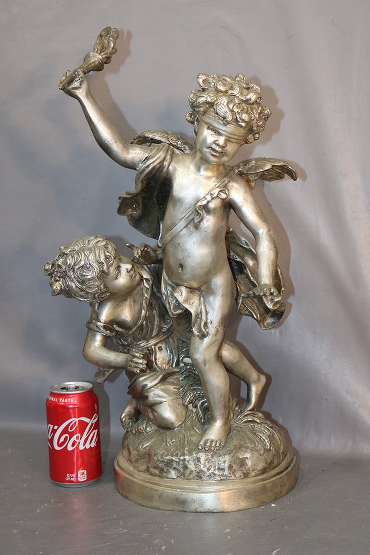 Large bronze statue after Moreau (Eros with torch). Silver gilded bronze in nice condition. Very (1 of 5)