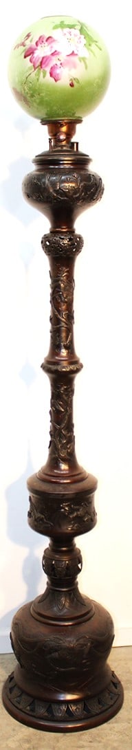 Awesome antique 73" bronze oriental floor lamp Pat. 1887 by R. T. Barton Lamps. Great patina, never (1 of 9)