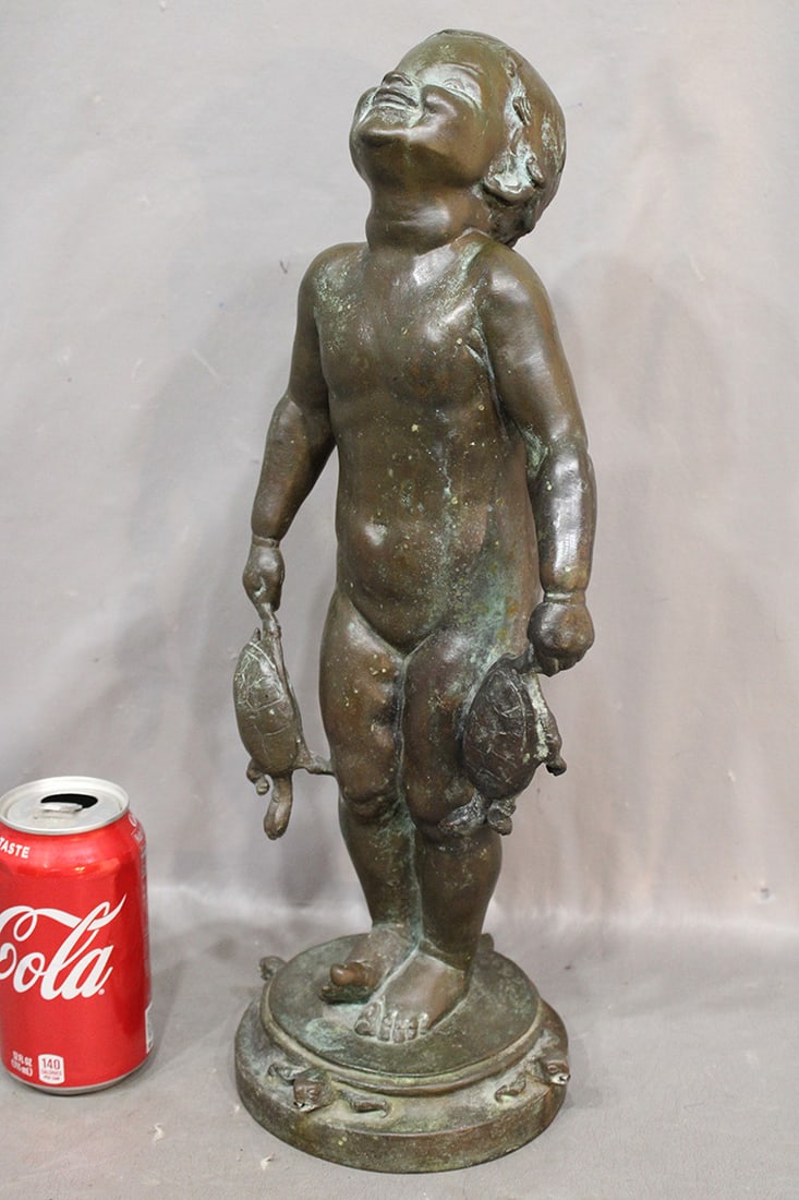 Rare 17" bronze titled "Turtle Boy" by E. B. Parson 1919. (Edith Barreto Stevens Parsons 1878-1956. (1 of 7)
