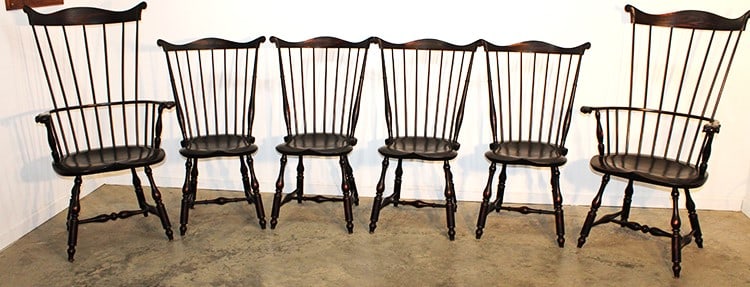 Exceptional set of 6 D. R. Dimes fan back Windsors. Highest quality, in the original dark finish, (1 of 6)
