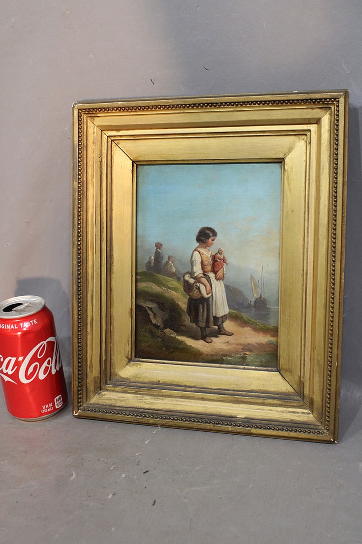 Early 19th C. oil on canvas signed La Blanch "Girl By The Water". Estate fresh in nice condition, (1 of 6)
