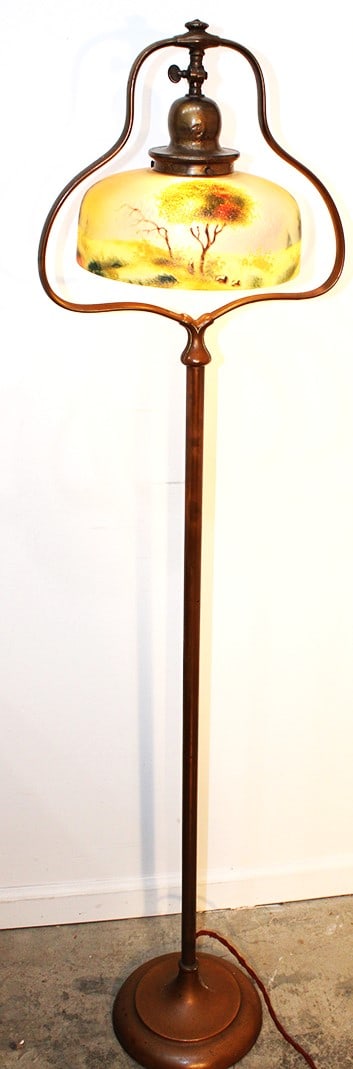 Signed Handel floor lamp with reversed painted shade. Scenic, nice condition, no chips or cracks. (1 of 5)