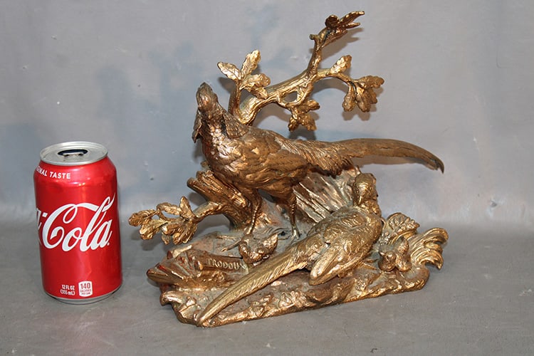 Super antique French bronze signed (Henry) Trodoux of a golden pheasant. Estate fresh, great golden (1 of 5)