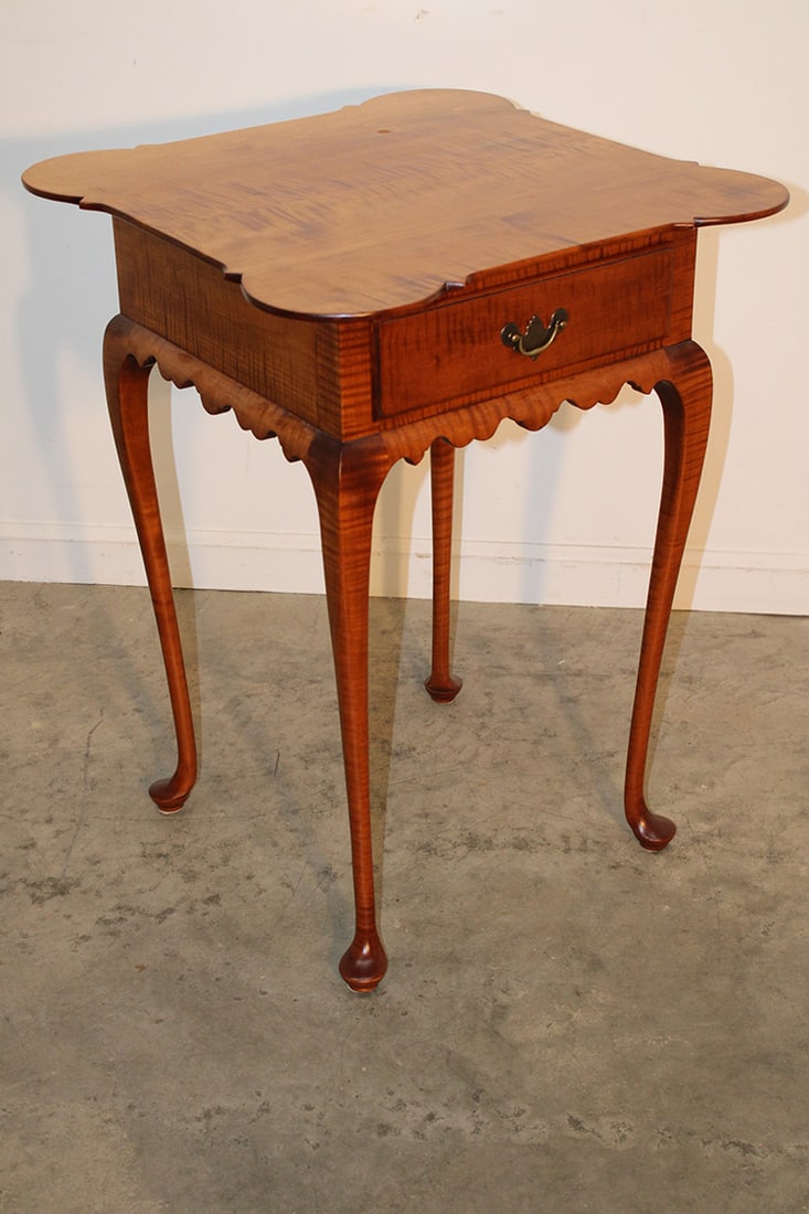 Fabulous signed D. R. Dimes tiger maple 1 drawer table with club feet. Estate fresh in excellent (1 of 9)