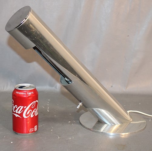 Mid century Paul Mayen for habitat cylinder lamp. Polished aluminum, sits at an angle. Neat mid (1 of 6)