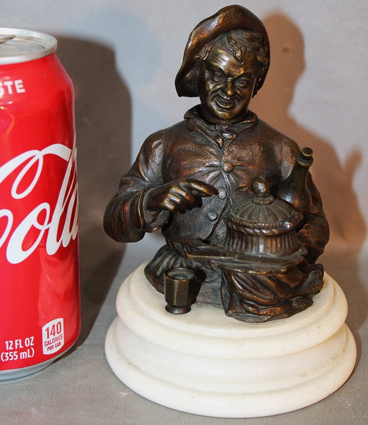 Victorian bronze desk stand has a removeable bottom (stamp with an "R"). Marble base, head goes back (1 of 6)