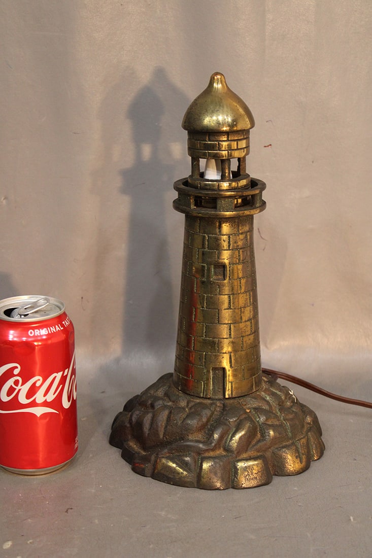 Antique light house lamp with bronze patina. Some wear, but nice. 12" tall. (1 of 5)