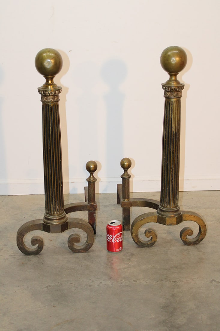Massive pair of 33" solid brass andirons with Corinthian columns in nice condition. (1 of 4)