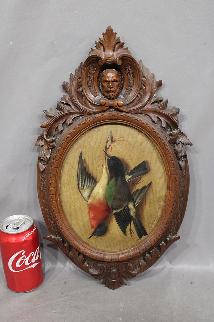 Wonderful artist signed painting in a great walnut frame with carved head 19th C. Estate fresh and (1 of 7)