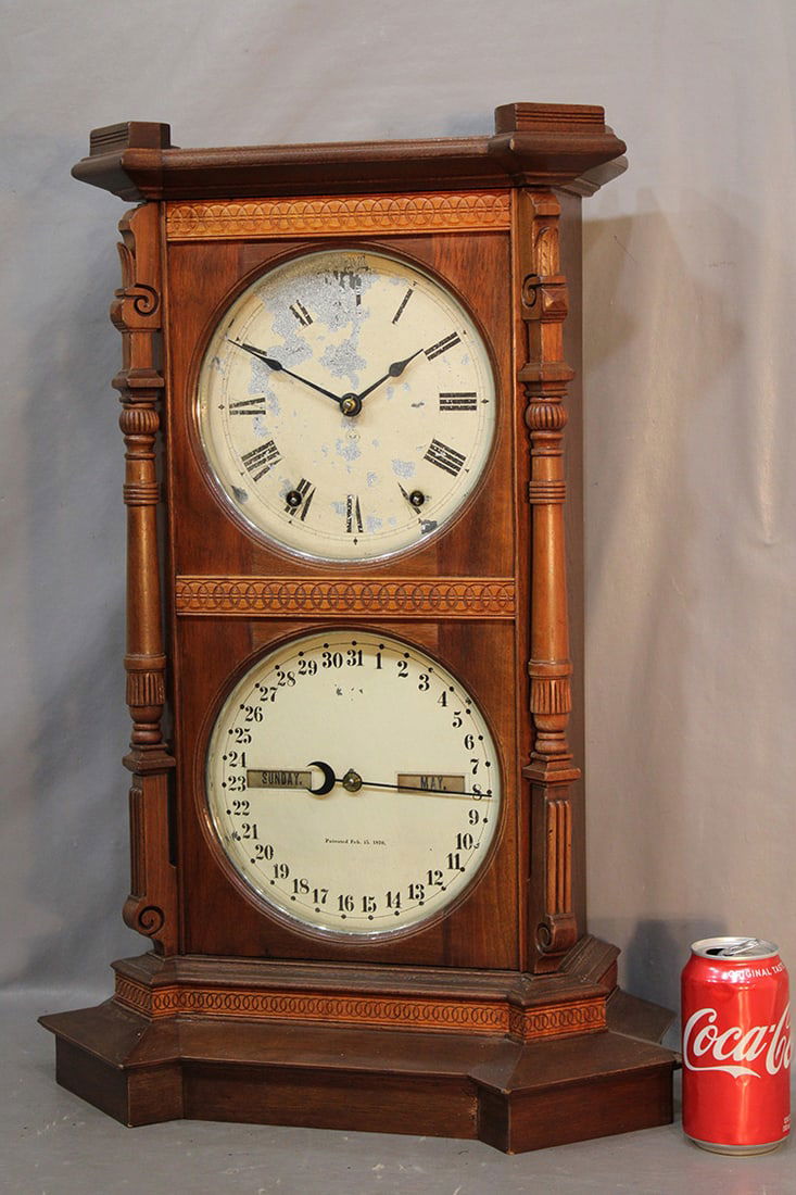 Walnut Seth Thomas parlor #8 double dial clock. Been running, springs all good. Missing top crest (1 of 4)