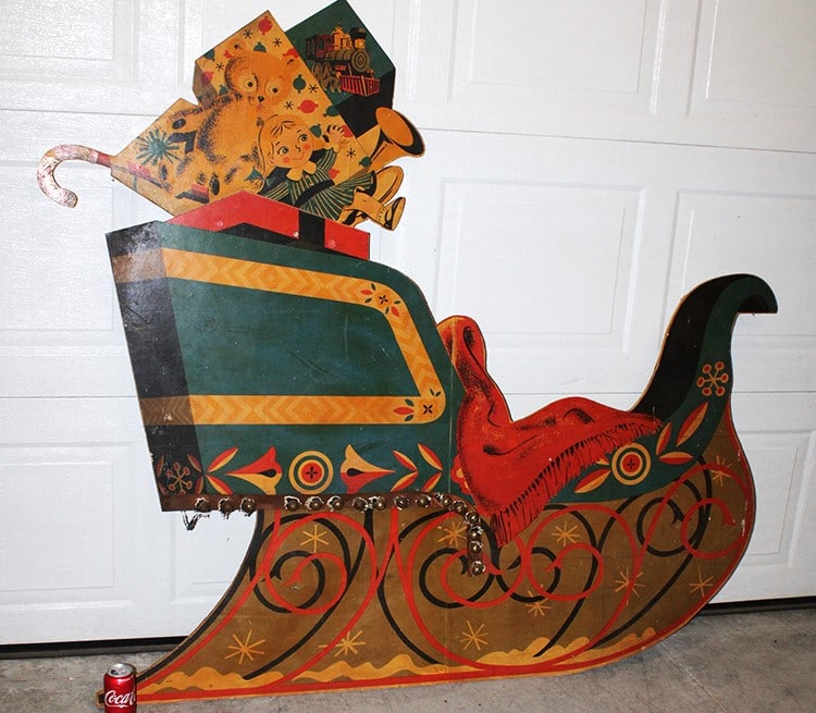 Large vintage Christmas sleigh cut out probably 1940's. Paper over board, real neat, very dusty. (1 of 4)